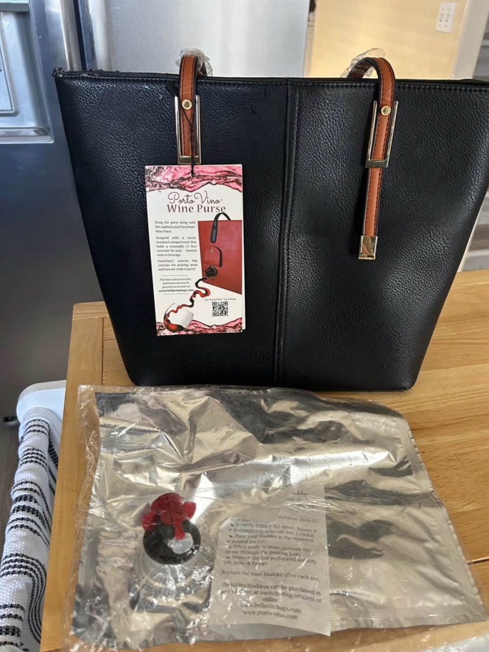 PORTOVINO Black Wine Purse Tote Bag